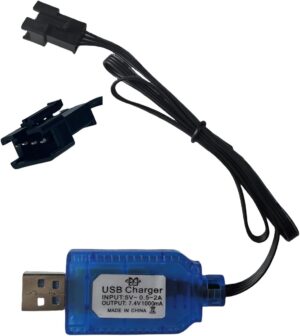 كيبل شاحن USB 7.4 فولت مع قابس اس ام-4 دبابيس متوافق مع سيارة التحكم عن بعد والطائرة والدبابات والعاب التحكم عن بعد الاخرى لبطارية ليثيوم بوليمر عالمية 7.4 فولت 2S شاحن USB مع حماية البطارية (ازرق، 1)