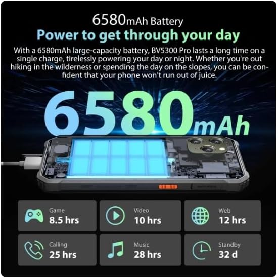 هاتف BV5300 بلس متين 8 جيجابايت 128 جيجابايت اندرويد 13 هيليو G72 شاشة 6.1 بوصة HD 6580mAh كاميرا 13MP مقاوم للماء 4G 4 هاتف BV5300 بلس متين 8 جيجابايت 128 جيجابايت اندرويد 13 هيليو G72 شاشة 6.1 بوصة HD 6580mAh كاميرا 13MP مقاوم للماء 4G - الصورة 4