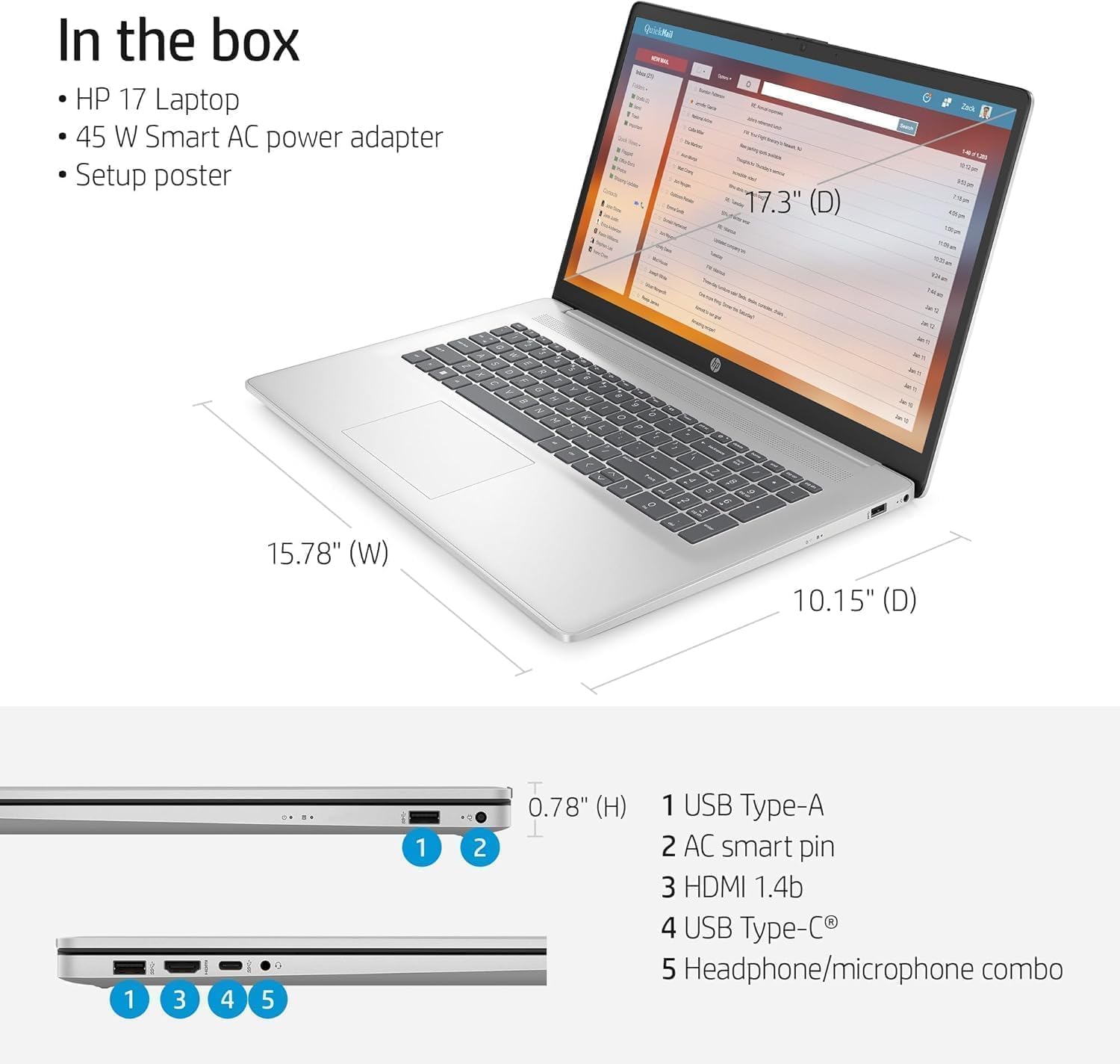 HP 17 inch Laptop, Microsoft Office Lifetime License & Windows 11 Pro, 17.3" FHD Display, AMD Ryzen 5 7430U, 16 GB RAM, 1 TB SSD, AMD Radeon Graphics, Anti-Glare,Wi-Fi 6, w/Accessories 6 HP 17 inch Laptop, Microsoft Office Lifetime License & Windows 11 Pro, 17.3" FHD Display, AMD Ryzen 5 7430U, 16 GB RAM, 1 TB SSD, AMD Radeon Graphics, Anti-Glare,Wi-Fi 6, w/Accessories - الصورة 6