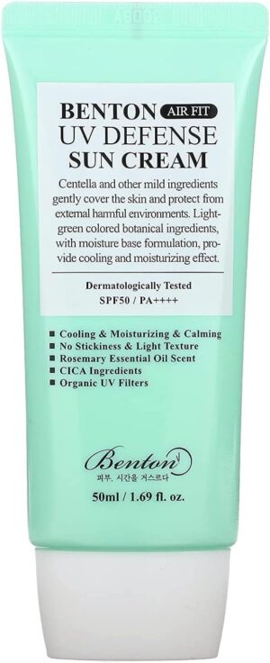 كريم واقي شمس اير فيت بعامل حماية SPF50+ PA++++ والسيكا والبانثينول - مرطب مهدئ خفيف غير لزج بدون رواسب بيضاء، 1.69 اونصة لحماية الوجه من الاشعة فوق البنفسجية من بنتون