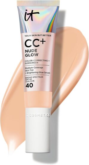 كريم اساس نود جلو خفيف الوزن سي سي+ لتصحيح الالوان|سيروم للاشراق مع عامل حماية من الشمس SPF40 النياسيناميد وحمض الهيالورونيك ومستخلص الشاي الاخضر ايت كوزمتيكس|خفيف الى متوسط|1.08 اونصة سائلة
