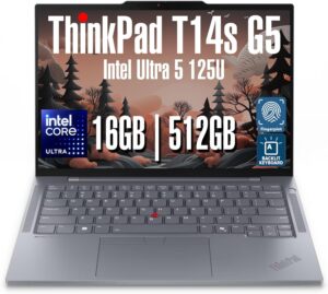 لابتوب أعمال لينوفو ثينك باد T14s 5 (14" +FHD وانتل كور الترا 5 125U (>i7-1355U) وRAM) 16GB LPDDR5X وSSD) 512 جيجابايت) إضاءة خلفية وبصمة وكاميرا ويب 5MP وواي فاي 6 وويندوز 11 برو وAI وقاعدة ماوس ماج