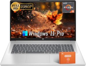 HP 17 inch Laptop, Microsoft Office Lifetime License & Windows 11 Pro, 17.3" FHD Display, AMD Ryzen 5 7430U, 16 GB RAM, 1 TB SSD, AMD Radeon Graphics, Anti-Glare,Wi-Fi 6, w/Accessories