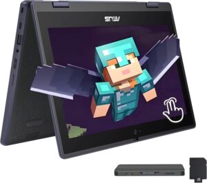 اسس لابتوب 2 في 1 بشاشة لمس HD 11.6 انش للطلاب، انتل سيليرون N100، بطاقة رسومات UHD، ذاكرة RAM 4GB، تخزين 288GB (128GB SSD + قاعدة شحن 160GB)، كاميرا ويب، واي فاي 6، ويندوز 11 برو، رمادي معدني