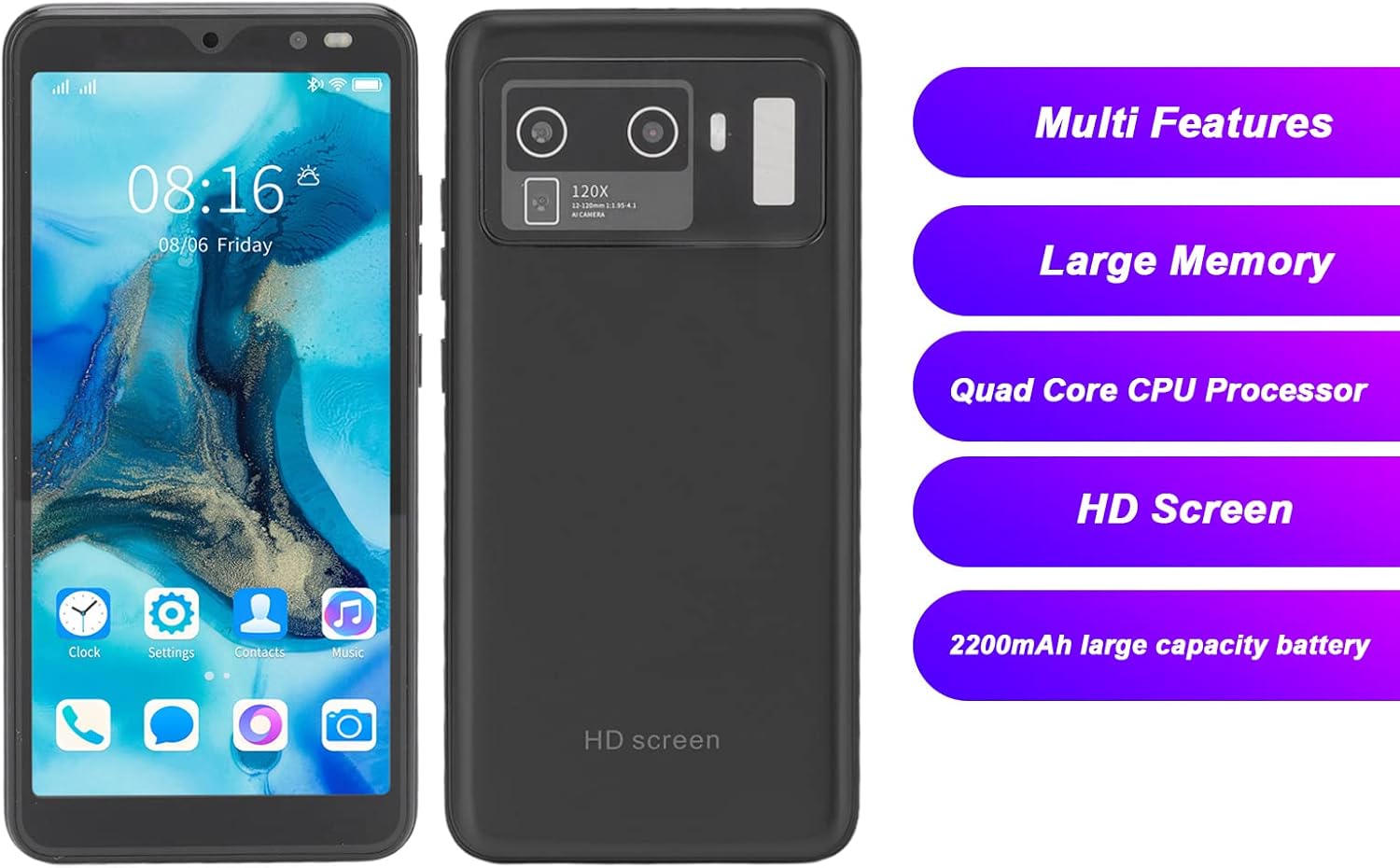 جوال ذكي بنظام اندرويد غير مقفل مع شاشة 5.45 انش HD وذاكرة RAM 2GB وذاكرة روم 32GB وبطاقة مزدوجة 32GB ووحدة معالجة مركزية رباعية النواة Mtk6799 وخاصية التعرف على الوجه وبطارية مدمجة (اسود) 3 جوال ذكي بنظام اندرويد غير مقفل مع شاشة 5.45 انش HD وذاكرة RAM 2GB وذاكرة روم 32GB وبطاقة مزدوجة 32GB ووحدة معالجة مركزية رباعية النواة Mtk6799 وخاصية التعرف على الوجه وبطارية مدمجة (اسود) - الصورة 3