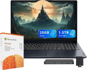 لينوفو لابتوب ايديا باد 1 بشاشة HD مقاس 15.6 انش ومعالج انتل سيليرون N4500 وذاكرة RAM 20GB وSSD 1TB وبطاقة ذاكرة اي ام ام سي 128GB وبطاقة رسومات انتل UHD واوفيس 365 لمدة عام وواي فاي 6 وويندوز 11