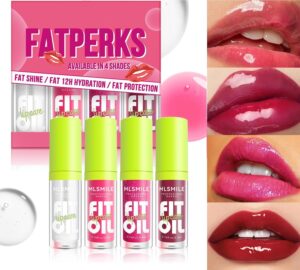 ملمع شفاه من 4 الوان، زيت ملمع شفاه مرطب للعناية بالشفاه، ملمع شفاه شفاف ولامع، مغذي يدوم طويلا وغير لزج ومنعش، مجموعة منتجات العناية بالشفاه - مجموعة ايه