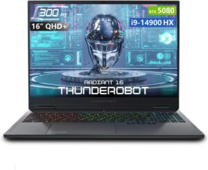 Thunderobot Radiant 16 i9 5080 2.5K Gaming Laptop, 16" WQXGA up to 300Hz Display, Intel Core i9-14900HX, GeForce RTX 5080, 64GB DDR5, 2TB SSD, RGB Backlit Keyboard, Wi-Fi 6, Windows 11 Home, Black