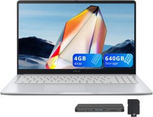 اسس لابتوب كروم بوك CX15 بشاشة FHD IPS 15.6 انش ومعالج انتل سيليرون N4500 وذاكرة RAM 4GB وذاكرة تخزين 640GB (128GB eMMC+512GB مجموعة قاعدة شحن 512GB) وبطاقة عرض مرئي انتل UHD ولوحة ارقام وكاميرا ويب