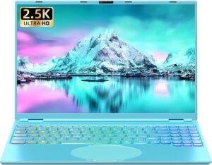 لابتوب ازرق جديد 16 انش، اطار ضيق للغاية 2.5K QHD IPS (2560×1600)، انتل N95 (3.4GHz)، 16GB RAM 1T SSD، كيبورد باضاءة خلفية ملونة، فتح الوجه، USB-C/HDMI/WiFi/BT، ويندوز 11 برو، للترفيه ودراسة الاعمال