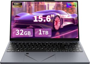 لابتوب من أوك بوك، بمعالج AMD، شاشة 15.6 بوصة، وذاكرة رام 32 غيغابايت
