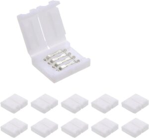 فاونو موصل شريط LED RGB بـ4 دبابيس مقسم سريع، عبوة من 10 قطع، ابيض