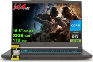MSI لابتوب العاب رفيع 15 15.6 انش FHD IPS 144Hz انتل 8 كور i5-13420H (بيتس i7-11800H) 32GB RAM 1TB SSD انفيديا جيفورس RTX 3050 باضاءة خلفية نوع C ويندوز 11 موزع اي سي بي