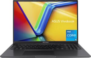 اسس لابتوب فيفوبوك 16، شاشة 16 انش WUXGA (1920 × 1200) 16:10، وحدة معالجة مركزية انتل كور i5-1235U، بطاقة رسومات انتل UHD، ذاكرة RAM 8GB، SSD 512GB، ويندوز 11 هوم، اسود اندي، F1605ZA-AS52