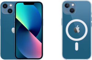 جوال ابل ايفون 13 جديد مع تطبيق FaceTime (512GB) + حافظة حماية زرقاء شفافة مع ماج سيف