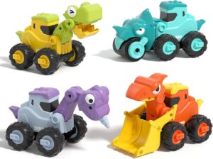 Lehoo Castle Dinosaur Toys for 1 Year Old Boys, Press and Go Construction Toys Excavator Toy Car for Toddlers 1-3, Baby Boy Gifts for 1 Year Old Boy