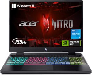 ايسر لابتوب العاب نيترو 16 بمعالج انتل i5-13500H وبطاقة رسومات انفيديا جيفورس RTX 4050 وشاشة IPS جي سينك 16 انش 2560×1600 165Hz و8GB DDR5 و512GB جيل 4 SSD وواي فاي 6 وكيبورد باضاءة خلفية RGB AN16-51