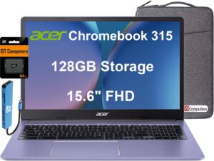 ايسر لابتوب كروم بوك 315 (15.6 انش FHD، انتل سيليرون N4500، ذاكرة RAM 4GB، تخزين 128GB (64GB eMMC + بطاقة SD 64GB) للمنزل والطلاب، بطارية تدوم 10 ساعات، موزع IST، واي فاي 6، كاميرا ويب، نظام تشغيل
