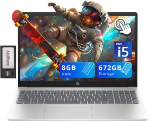 HP لابتوب بافليون بشاشة لمس 15.6 انش HD، انتل i5-1235U، ذاكرة RAM 8GB، تخزين 672GB (512GB SSD + مجموعة قاعدة شحن 160GB)، بطاقة رسومات انتل ايريس Xe، لوحة ارقام، كاميرا ويب 720p، واي فاي 6E، ويندوز 11