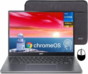 ايسر لابتوب كروم بوك بلس 514 بشاشة لمس ومعالج انتل ثماني النواة i3-N305 وذاكرة RAM LPDDR5 8GB وSSD 512GB وشاشة FHD مقاس 14 انش وواي فاي 6E وكاميرا ويب 1080P وقارئ بطاقات SD ونظام تشغيل كروم واكسسوارات