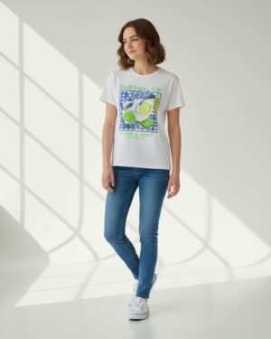 REDTAG Senior Girls White Short Sleeve Placement Print T-Shirt