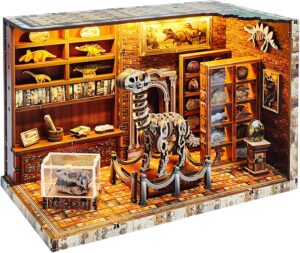 Dinosaur Museum DIY Book Nook Kit DIY Miniature Dollhouse Booknook Kit for Adults, 3D Wooden Puzzle Bookend with LED, Library Decoration, Gift for Crafts and Dinosaur Liebh