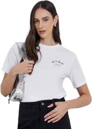 Styli Women White Embellished Knitted T-Shirt