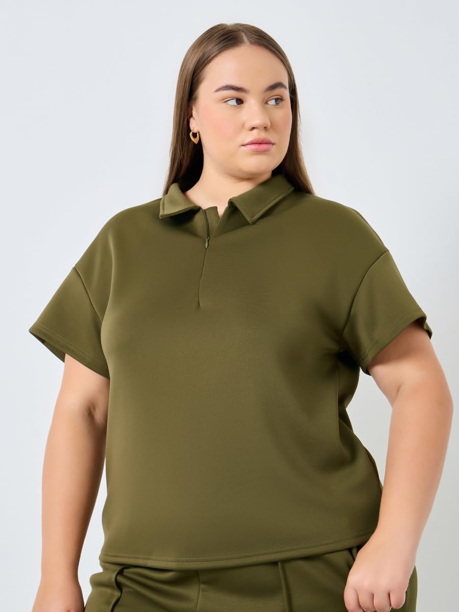 Styli Women Plus Size Khaki Polo T-Shirt 6 1783652788 Styli Women Plus Size Khaki Polo T Shirt
