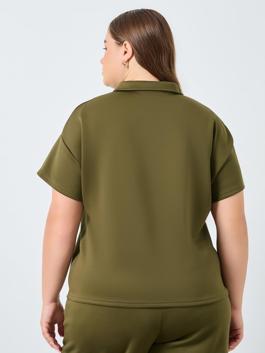 Styli Women Plus Size Khaki Polo T-Shirt 8 1783652793 Styli Women Plus Size Khaki Polo T Shirt