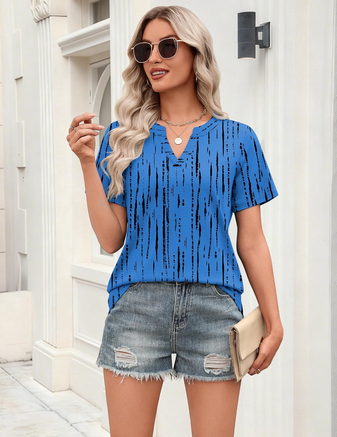 1784895827 Zeagoo Womens Tops Short Sleeve V Neck Tee Shirts Cute Dressy Casual Clothing Business Work Blouse