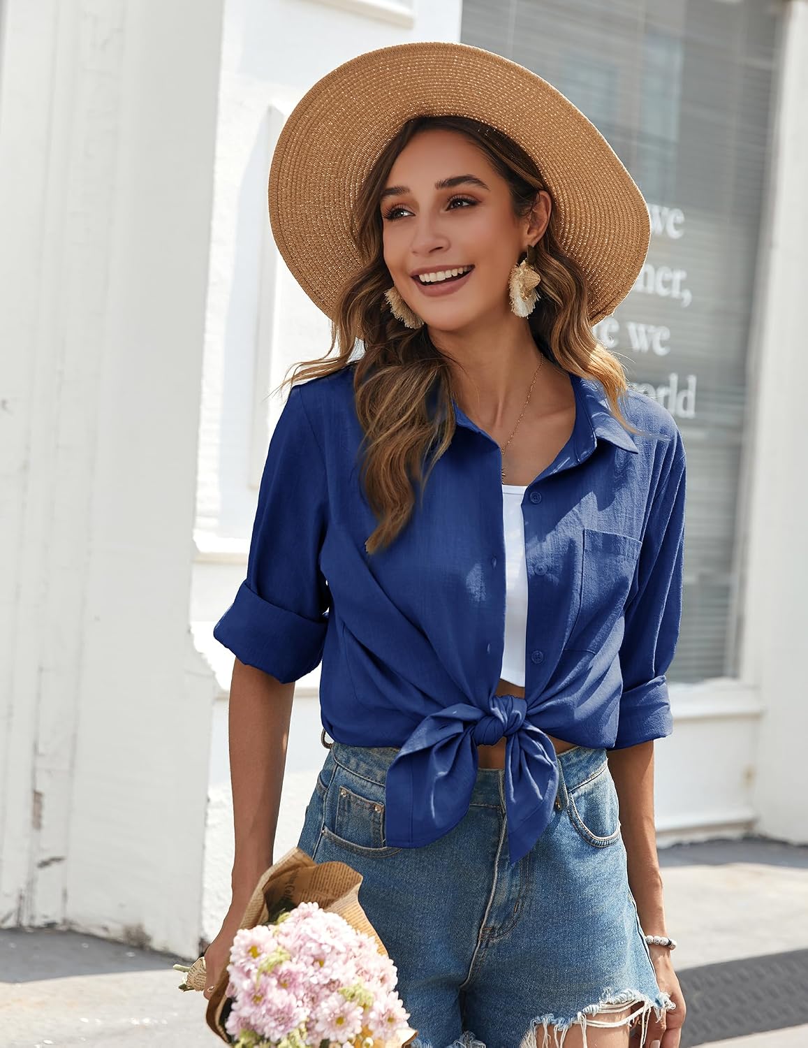1785456452 Zeagoo Womens Button Down Shirts Long Sleeve Cotton Gauze Tops Casual Collared Blouses Loose Fit