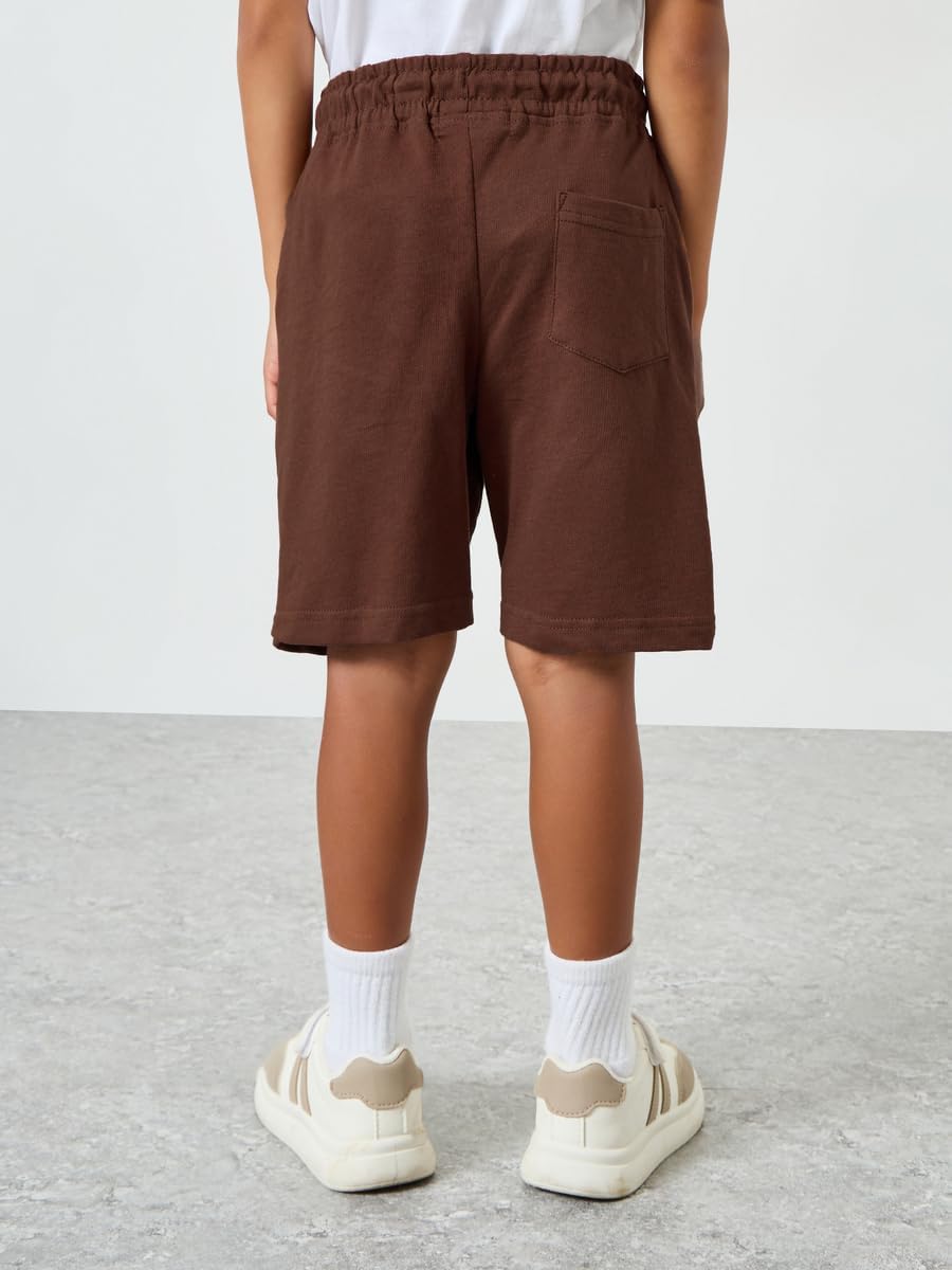 Styli Boys Brown Solid Drawstring Waist Shorts with Badge Detail,Brown,2-3 YRS 10 51ey0Q12vdL. AC SL1200
