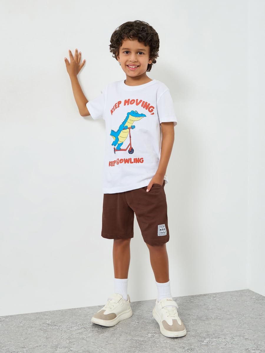 Styli Boys Brown Solid Drawstring Waist Shorts with Badge Detail,Brown,2-3 YRS 8 51iG2S35OKL. AC SL1200