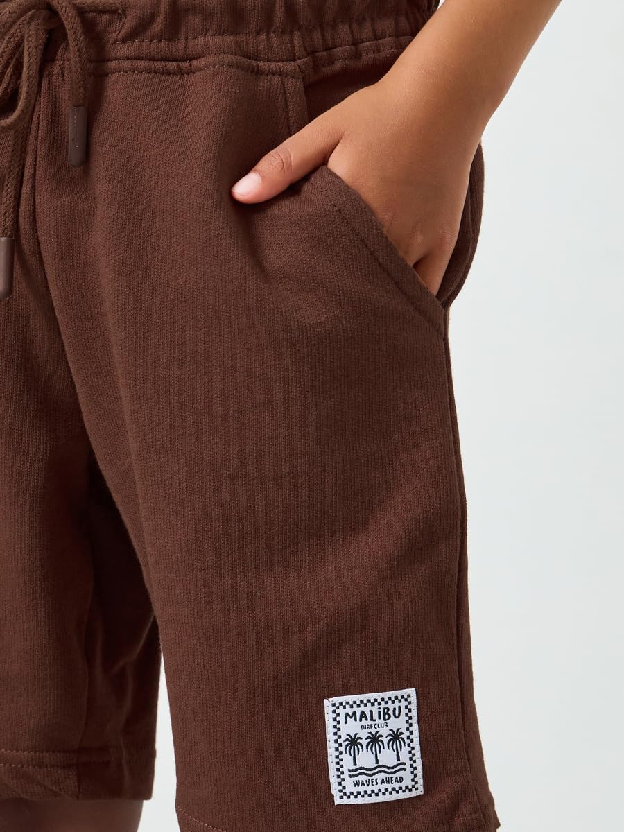 Styli Boys Brown Solid Drawstring Waist Shorts with Badge Detail,Brown,2-3 YRS 9 710BSwp 8mL. AC SL1200