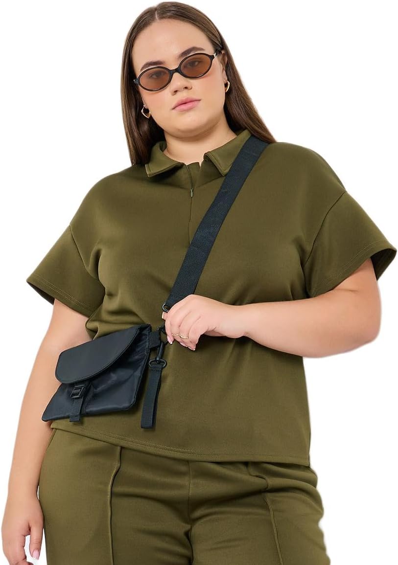 Styli Women Plus Size Khaki Polo T-Shirt 5 Styli Women Plus Size Khaki Polo T Shirt