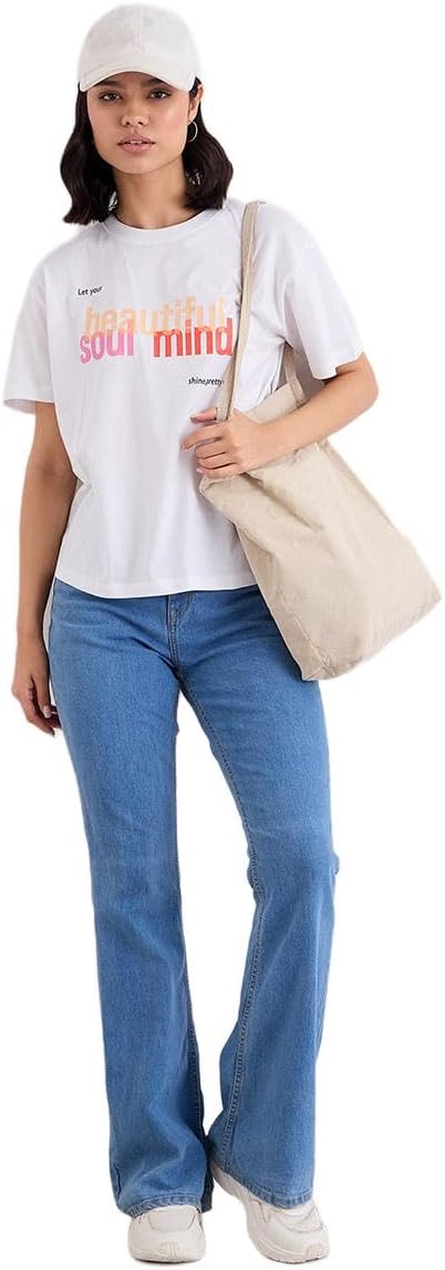 Styli Women Slogan Print Round Neck T Shirt