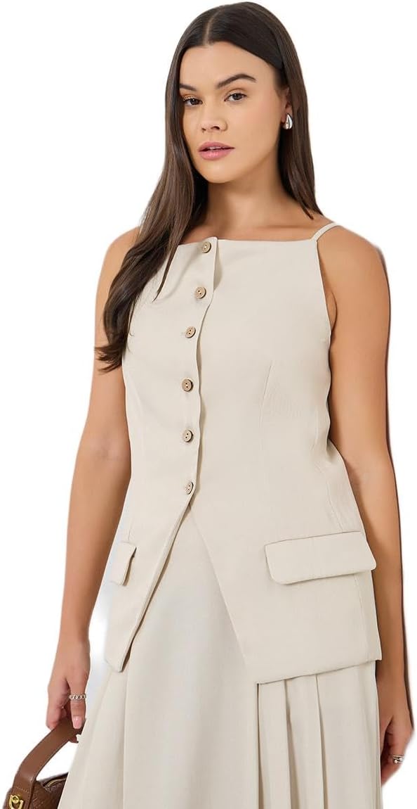 Styli Women Strappy Square Neck Buttoned Top - 5 Styli Women Strappy Square Neck Buttoned Top