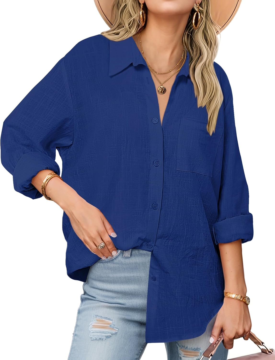 Zeagoo Womens Button Down Shirts Long Sleeve Cotton Gauze Tops