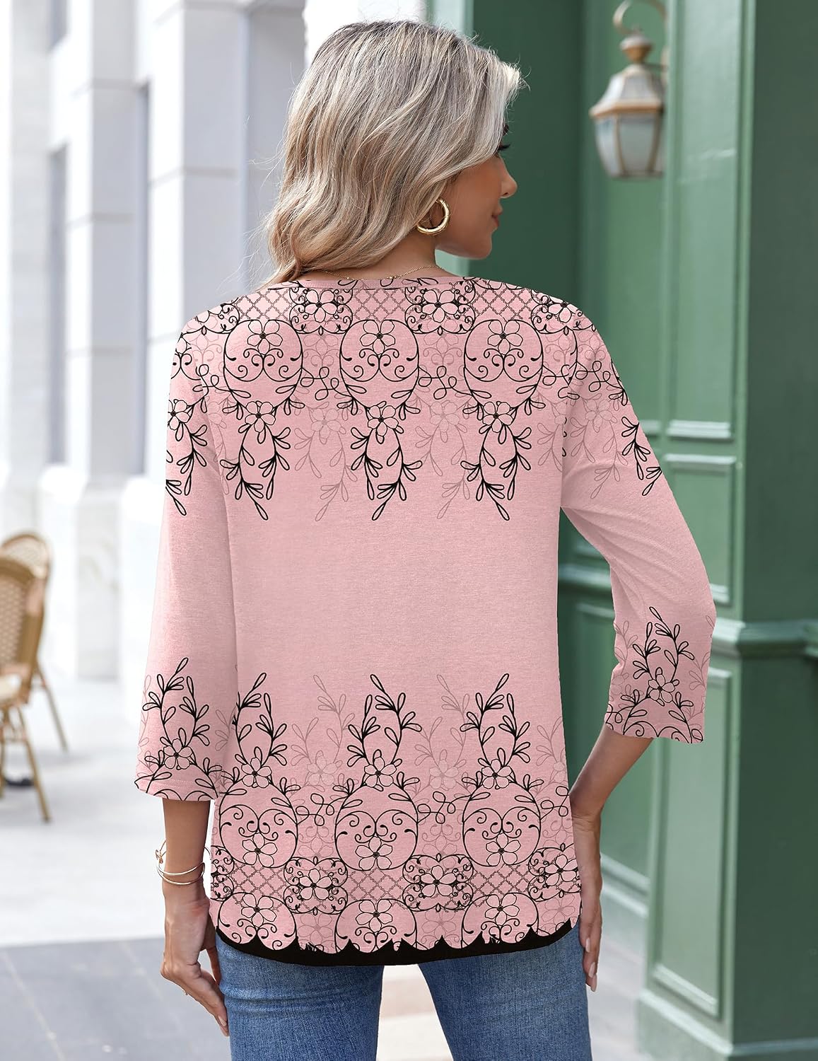1785639412 Zeagoo 34 Length Sleeve Womens Tops Round Neck Casual Summer Tunic Tops Basic Tees Blouses Dressy T Shirts Pleated Shirts