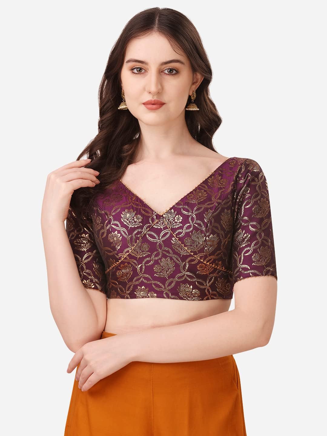 Oomph! Women Zari V neck Blouse (pack of 1) 10 1786188000 Oomph Women Zari V neck Blouse pack of 1