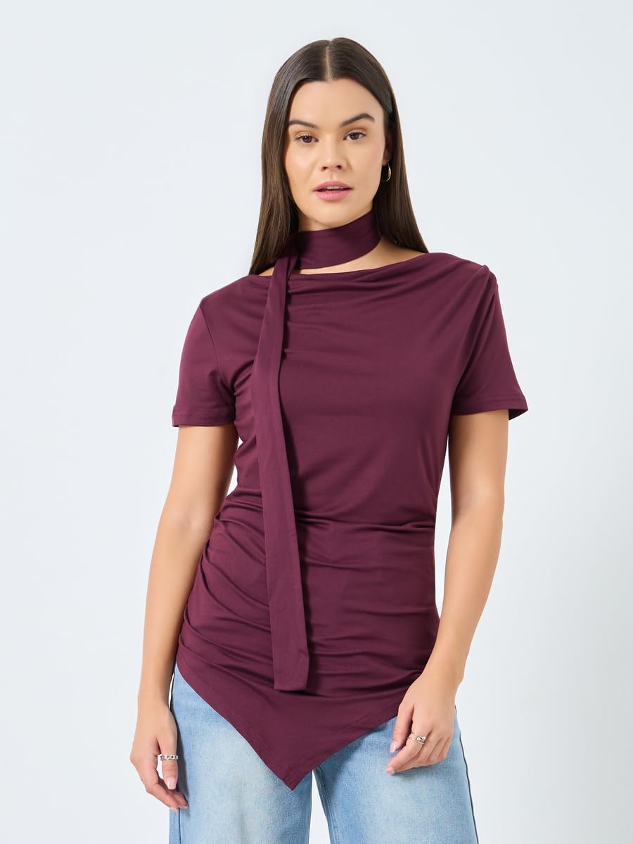 Styli Women Burgundy Knit Top With Tie Neck Detail 6 1786980062 Styli Women Burgundy Knit Top With Tie Neck Detail