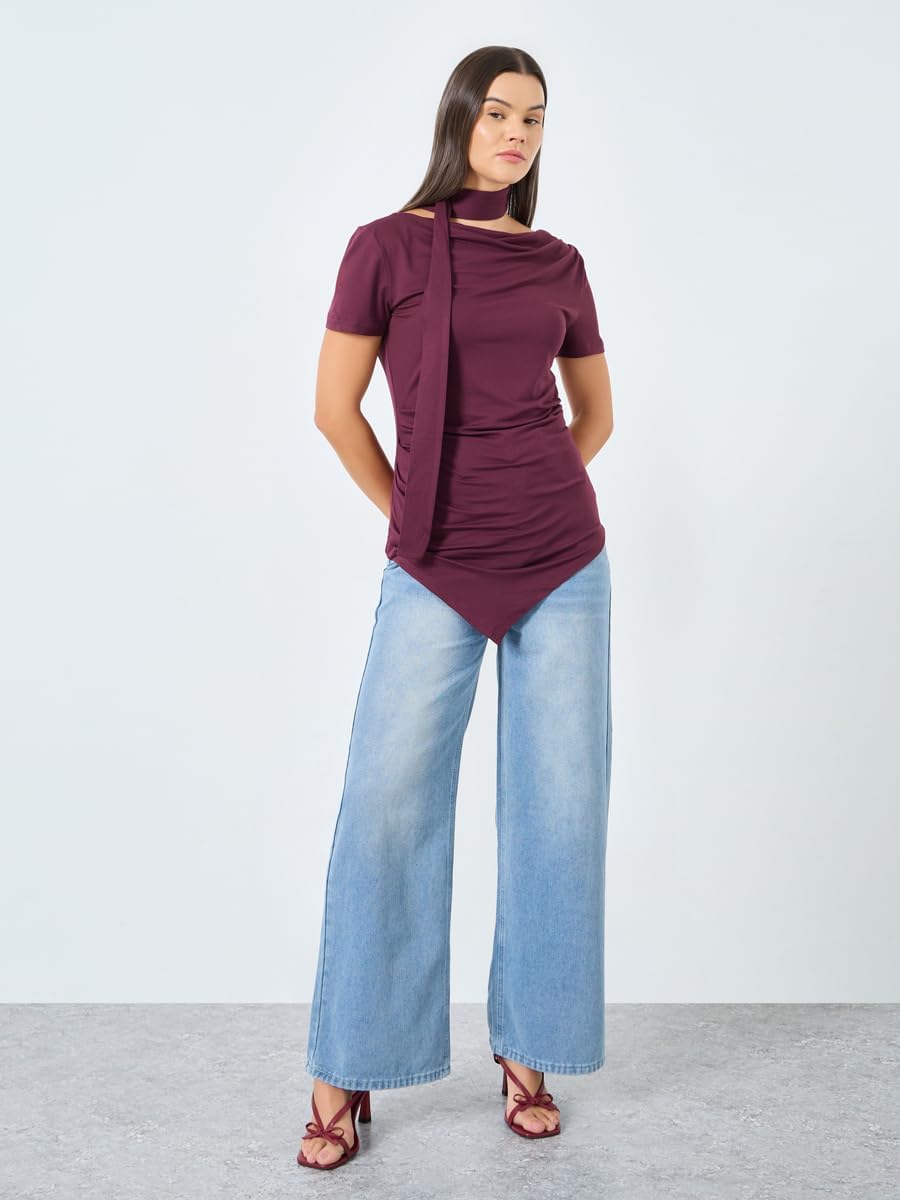 Styli Women Burgundy Knit Top With Tie Neck Detail 7 1786980065 Styli Women Burgundy Knit Top With Tie Neck Detail