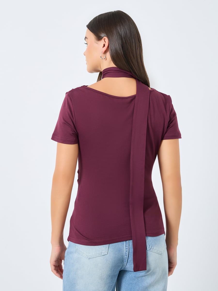 Styli Women Burgundy Knit Top With Tie Neck Detail 8 1786980068 Styli Women Burgundy Knit Top With Tie Neck Detail