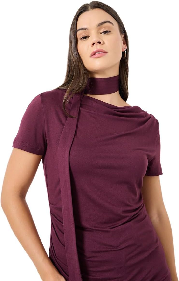 Styli Women Burgundy Knit Top With Tie Neck Detail 5 Styli Women Burgundy Knit Top With Tie Neck Detail