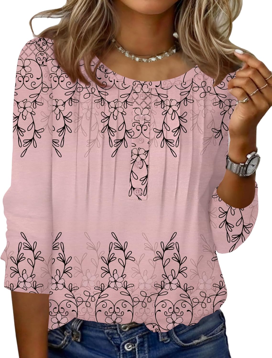 Zeagoo 34 Length Sleeve Womens Tops Round Neck Casual Summer