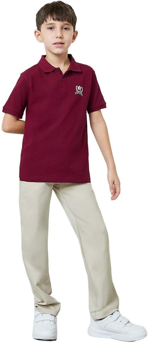 Styli Boys Burgundy Chest Print Knitted Regular Fit Polo T-Shirt