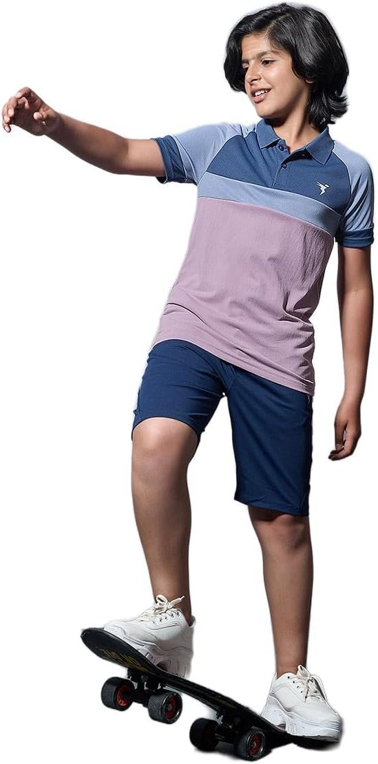 Technosport Boys Color Block Polo Sports T-Shirt,Purple,8-9 YRS