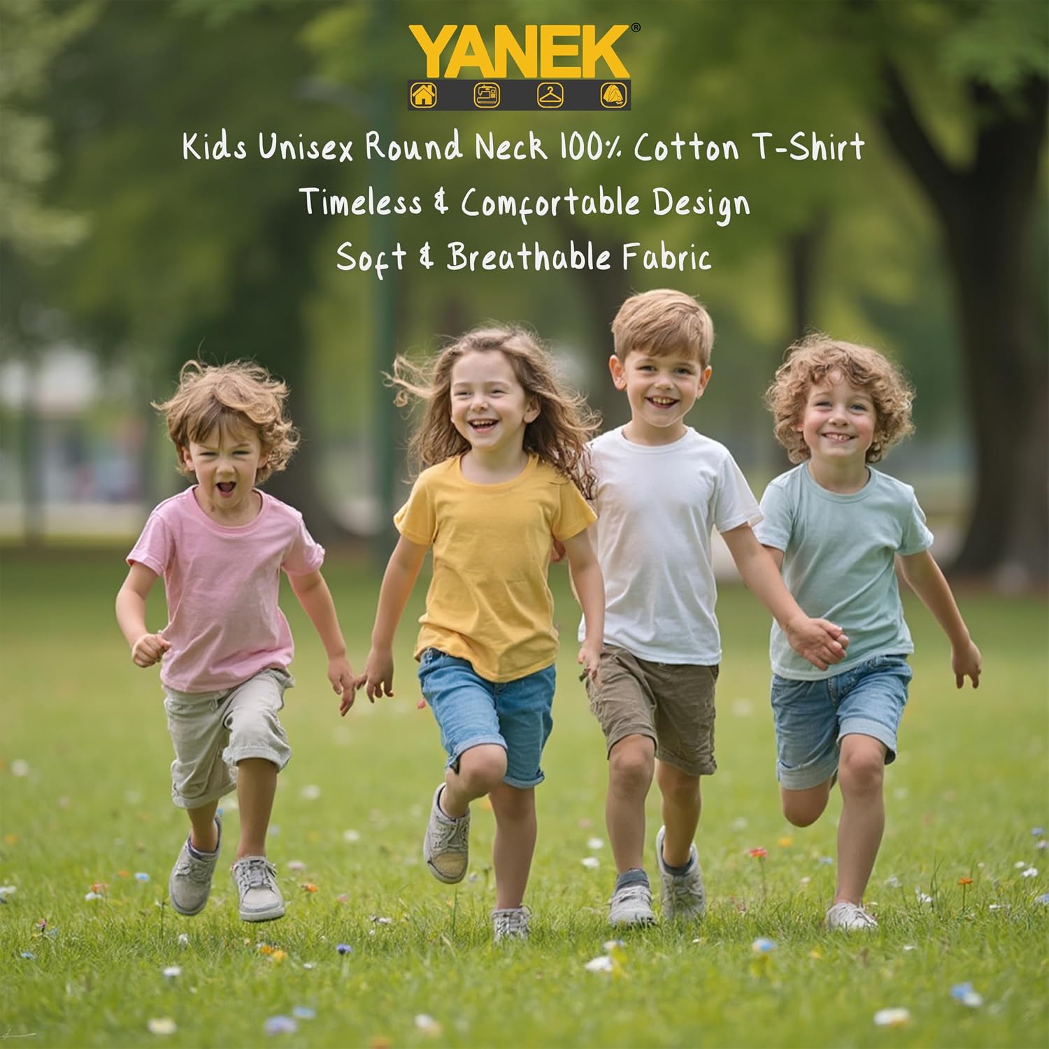 تي شيرت قطن بأكمام قصيرة ورقبة دائرية متعدد الاستخدامات للأولاد والبنات، تي شيرت مريح للمدرسة واللعب والارتداء الكاجوال من يانك، لون واحد 8 81Mhl6lGEXL. AC SL1500